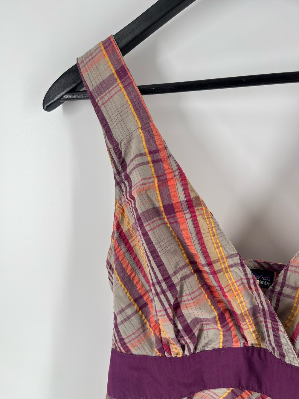 Patagonia Plaid Dress Size 10 Organic Cotton Empire Waist Sleeveless Purple - Picture 8 of 11